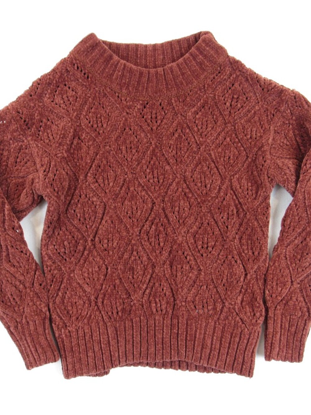 Old Navy Chenille Knit Sweater Girl's 5T Mock Neck Diamond Weave Ribbed Waist
